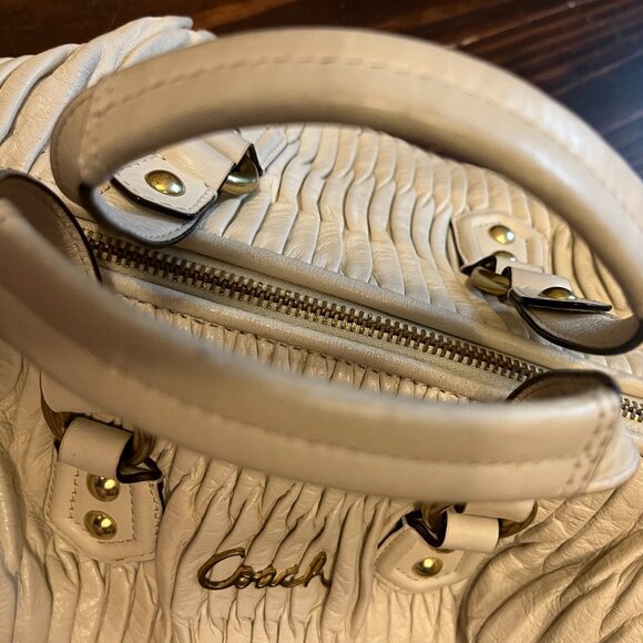 COACH Ashley Gathered White Oak Leather Satchel/Shoulder Bag F23966 - Picture 7 of 9